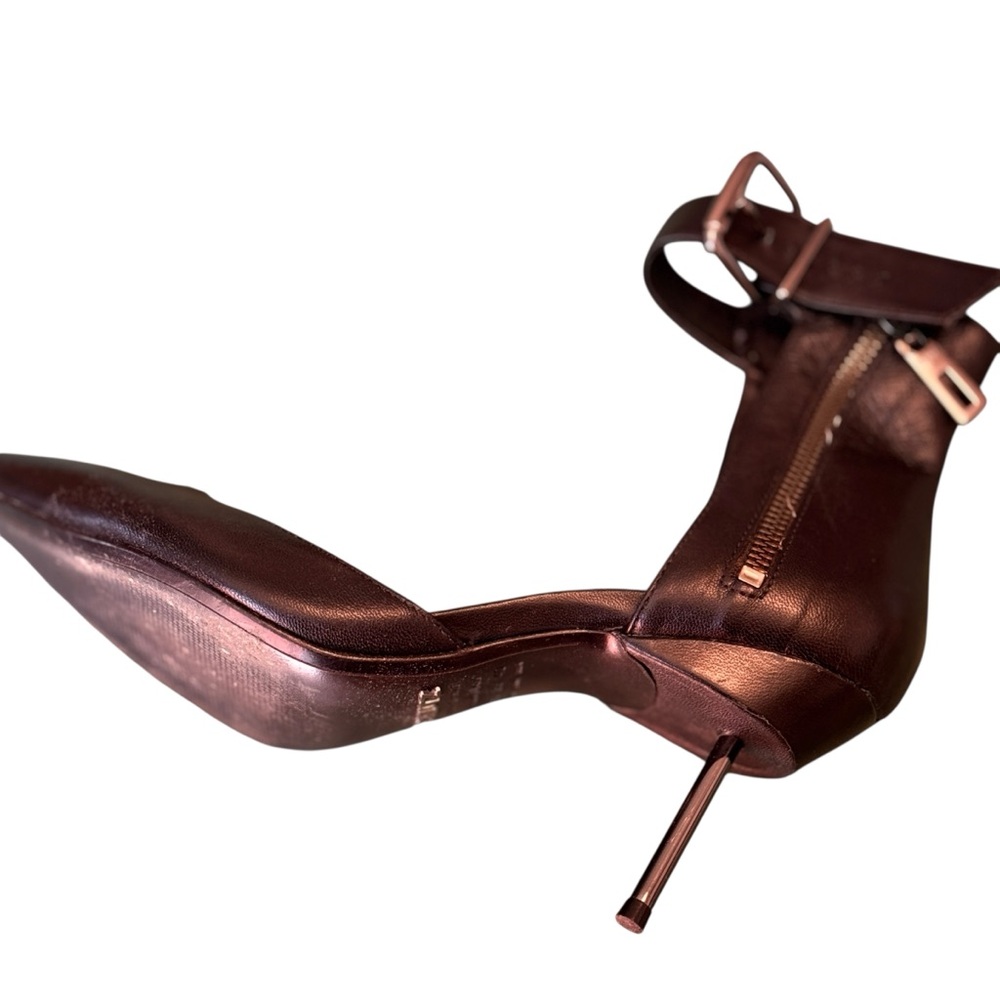 Schutz Black Leather Pointed Toe Stilettos Ankle Strap Zip Heels Size 9B / EU 40 - Picture 4 of 12
